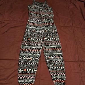 Girl's Aztec Striped Patterned Jumpsuit Jumper Black & Pink Size 4/5 XS‎